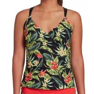 CALIA Women's Strappy Tankini Top sz M Tropical Hawaiian Paradise Palms Print
